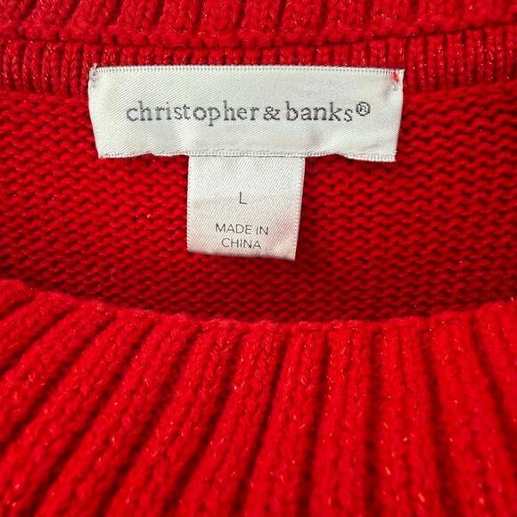 Christopher & Banks Red Sparkle Cable Knit Sweater Women’s L Cowl Neck Cozy - Picture 3 of 7